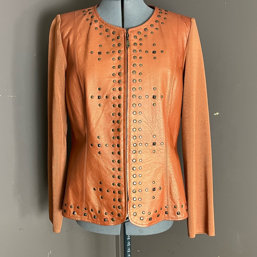 Peter Nygard Orange Studded Leather Jacket